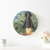 ヴィンテージSFロケットが地球を爆破 ラージ壁時計 (ホーム)