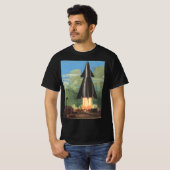 ヴィンテージSFロケットが地球を爆破 Tシャツ (正面フル)