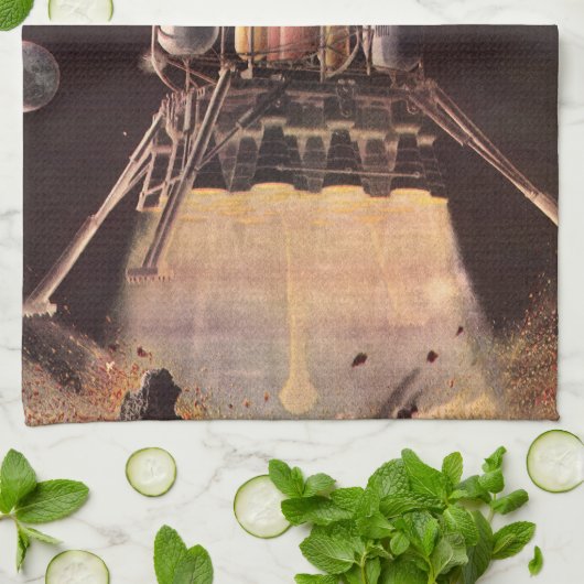 ヴィンテージSFロケットが惑星を爆破 キッチンタオル (折り畳み)