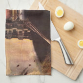 ヴィンテージSFロケットが惑星を爆破 キッチンタオル (四つ折り)