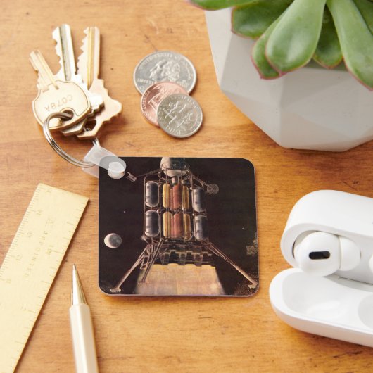 ヴィンテージSFロケットが惑星を爆破 キーホルダー (デスク)