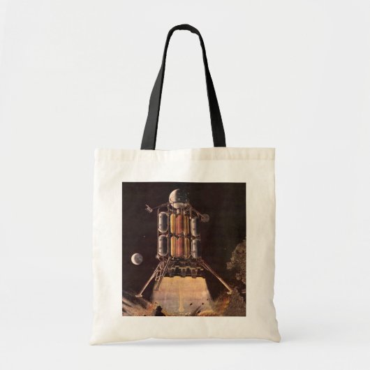 ヴィンテージSFロケットが惑星を爆破 トートバッグ (正面)