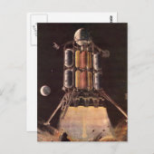 ヴィンテージSFロケットが惑星を爆破 ポストカード (正面/裏面)