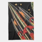 ヴィンテージSFロケット船(宇宙スター) キッチンタオル (縦)