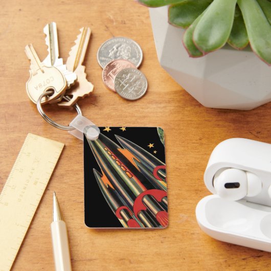 ヴィンテージSFロケット船(宇宙スター) キーホルダー (デスク)