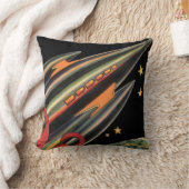 ヴィンテージSFロケット船(宇宙スター) クッション (ブランケット)