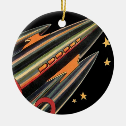 ヴィンテージSFロケット船(宇宙スター) セラミックオーナメント (正面)