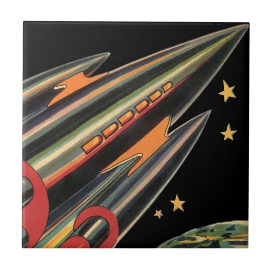ヴィンテージSFロケット船(宇宙スター) タイル (正面)