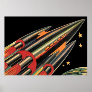 ヴィンテージSFロケット船(宇宙スター) ポスター
