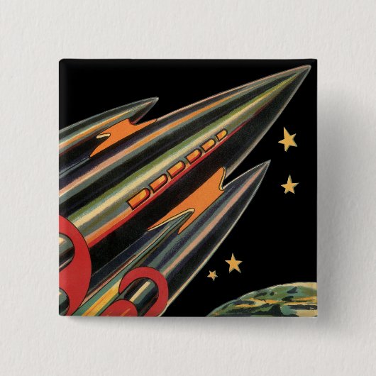 ヴィンテージSFロケット船(宇宙スター) 缶バッジ (正面)