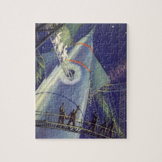 ヴィンテージSFロケット飛行士 ジグソーパズル (縦)