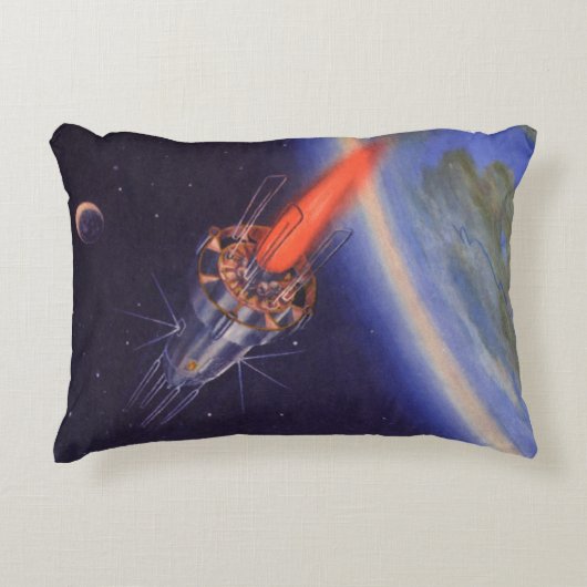 ヴィンテージSFロケット、地球宇宙 アクセントクッション (正面)