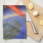 ヴィンテージSFロケット、地球宇宙 キッチンタオル (四つ折り)