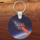 ヴィンテージSFロケット、地球宇宙 キーホルダー (正面)