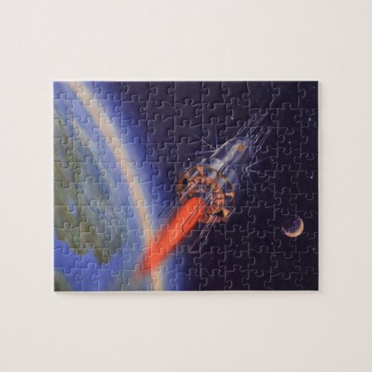 ヴィンテージSFロケット、地球宇宙 ジグソーパズル (横)