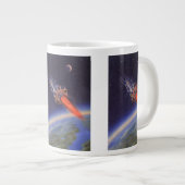 ヴィンテージSFロケット、地球宇宙 ジャンボコーヒーマグカップ (正面右)