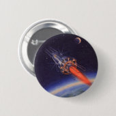 ヴィンテージSFロケット、地球宇宙 缶バッジ (正面&裏面)