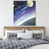 ヴィンテージSFロケット、惑星による宇宙 キャンバスプリント (インサイチュ (寝室))