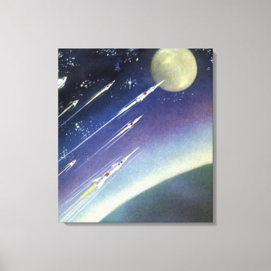ヴィンテージSFロケット、惑星による宇宙 キャンバスプリント (正面)