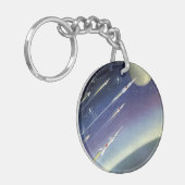 ヴィンテージSFロケット、惑星による宇宙 キーホルダー (正面左)