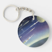 ヴィンテージSFロケット、惑星による宇宙 キーホルダー (正面)