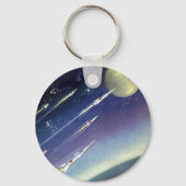 ヴィンテージSFロケット、惑星による宇宙 キーホルダー (正面)