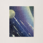 ヴィンテージSFロケット、惑星による宇宙 ジグソーパズル (縦)
