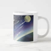 ヴィンテージSFロケット、惑星による宇宙 ジャンボコーヒーマグカップ (右)
