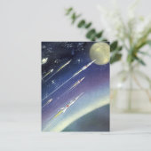 ヴィンテージSFロケット、惑星による宇宙 ポストカード (スタンド正面)