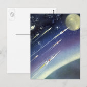ヴィンテージSFロケット、惑星による宇宙 ポストカード (正面/裏面)