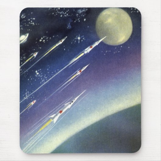 ヴィンテージSFロケット、惑星による宇宙 マウスパッド (正面)