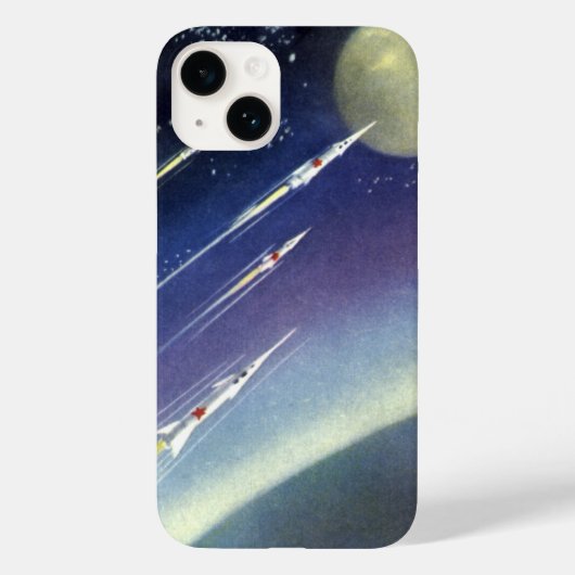 ヴィンテージSFロケット、惑星による宇宙 Case-Mate iPhoneケース (裏面)