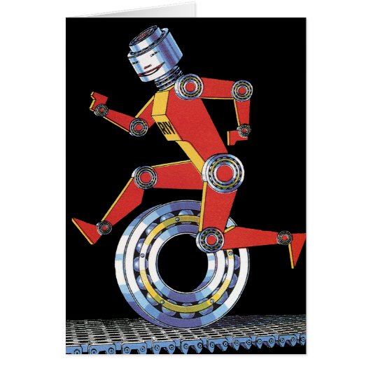 ヴィンテージSFロボットランニングロボットとホイール (正面)