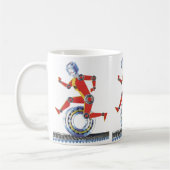 ヴィンテージSFロボットランニングロボットとホイール コーヒーマグカップ (左)