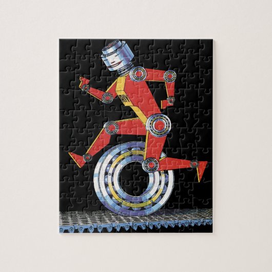 ヴィンテージSFロボットランニングロボットとホイール ジグソーパズル (縦)