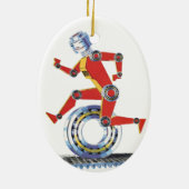 ヴィンテージSFロボットランニングロボットとホイール セラミックオーナメント (裏面)