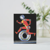 ヴィンテージSFロボットランニングロボットとホイール ポストカード (スタンド正面)