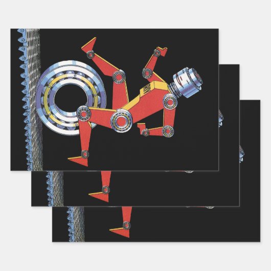 ヴィンテージSFロボットランニングロボットとホイール ラッピングペーパーシート (セット)