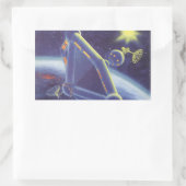 ヴィンテージSF周回宇宙駅 長方形シール (バッグ)