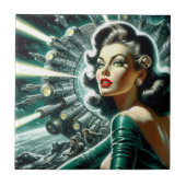 ヴィンテージSF女性イラストレーション タイル (正面)