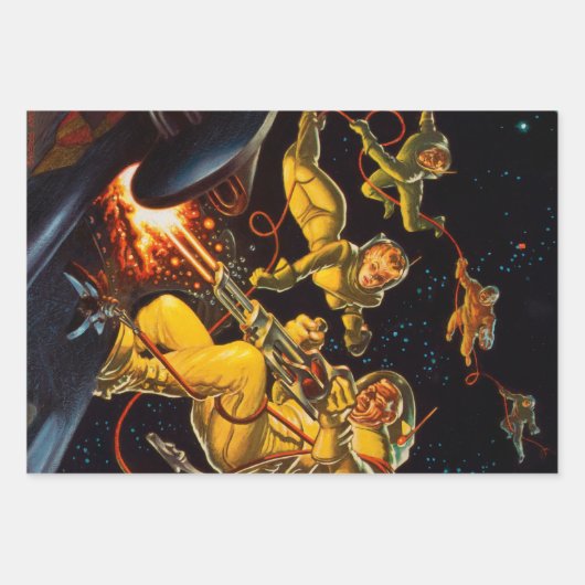 ヴィンテージSF宇宙ウォーク宇宙飛行士キャンヴ ラッピングペーパーシート (正面2)