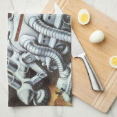 ヴィンテージSF宇宙月面駅 キッチンタオル (四つ折り)