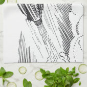 ヴィンテージSF宇宙船ロケットinクラウド キッチンタオル (折り畳み)