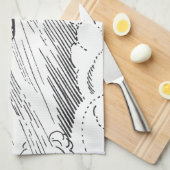 ヴィンテージSF宇宙船ロケットinクラウド キッチンタオル (四つ折り)