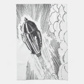ヴィンテージSF宇宙船ロケットinクラウド キッチンタオル (縦)