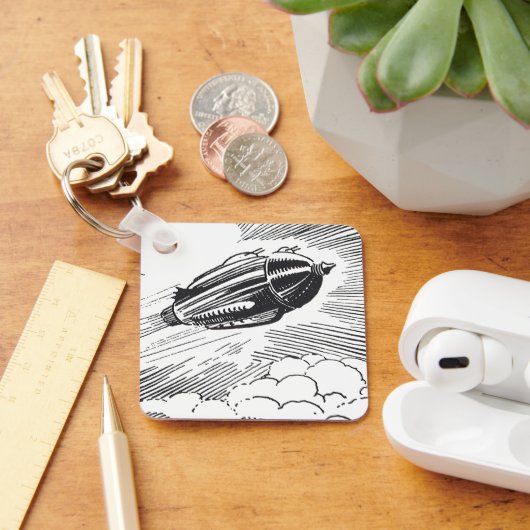 ヴィンテージSF宇宙船ロケットinクラウド キーホルダー (デスク)