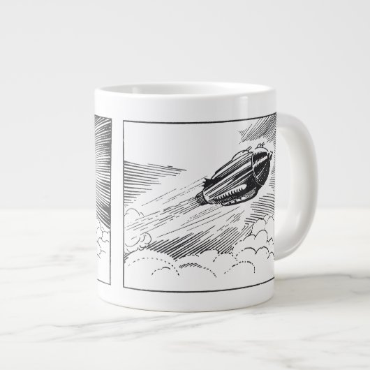 ヴィンテージSF宇宙船ロケットinクラウド ジャンボコーヒーマグカップ (正面右)