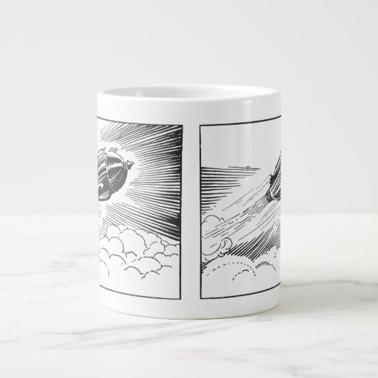 ヴィンテージSF宇宙船ロケットinクラウド ジャンボコーヒーマグカップ (正面)