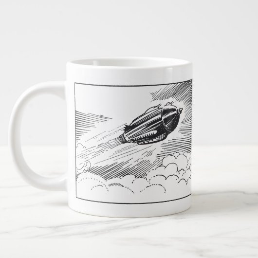 ヴィンテージSF宇宙船ロケットinクラウド ジャンボコーヒーマグカップ (左)