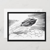 ヴィンテージSF宇宙船ロケットinクラウド ポストカード (正面/裏面)